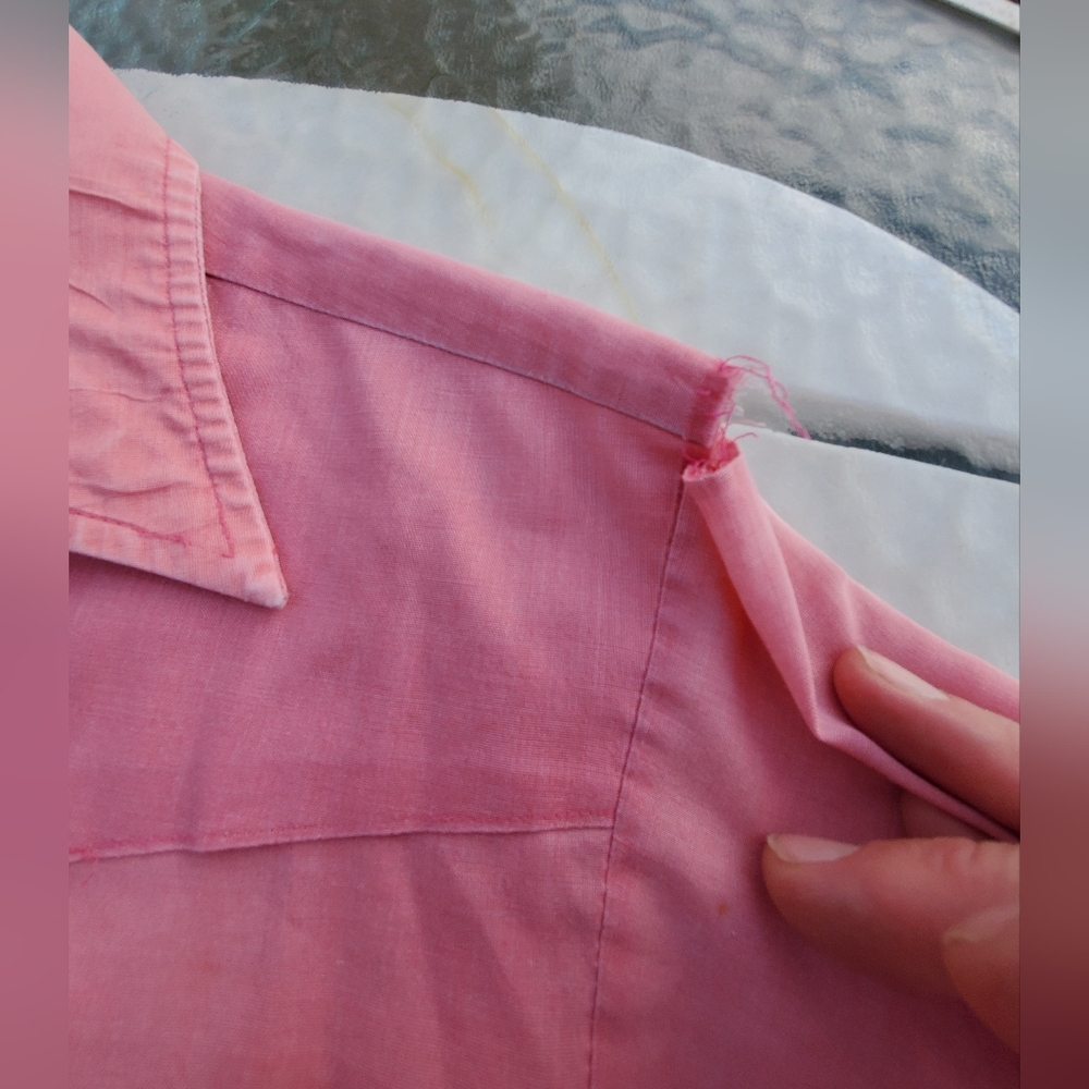 VINTAGE BRONCO WESTERN WEAR PINK DISTRESSED LONG SLEEVE PEARL SNAP - Picture 4 of 13